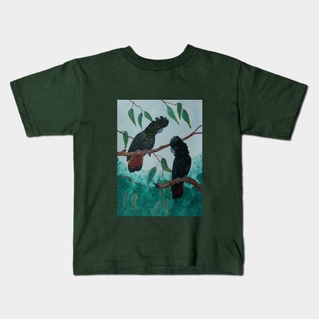 Black cockatoos bird art cockatoo painting Kids T-Shirt by GarryGreenwood